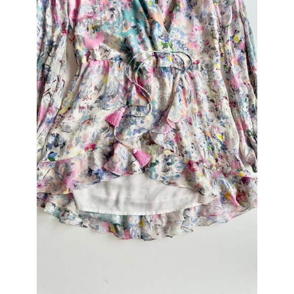 ROCOCO SAND Lelia Floral Metallic Stars Chiffon Tasseled Mini Dress, Size S - Picture 9 of 16